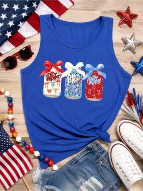 Gildan Royal Blue Women's Tank Top with Patriotic Dr Pepper Can Graphic
